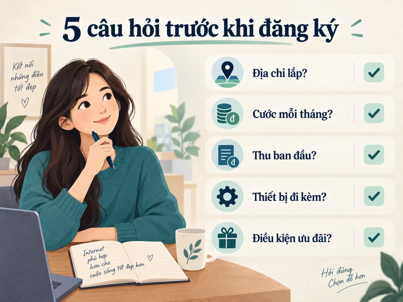 Minh họa năm câu hỏi cần hỏi trước khi đăng ký Internet